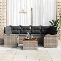 7 Piece Garden Sofa Set with Cushions Grey Poly Rattan Acacia