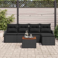 6 Piece Garden Sofa Set with Cushions Black Poly Rattan Acacia
