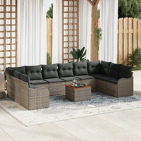 11 Piece Garden Sofa Set with Cushions Grey Poly Rattan Acacia