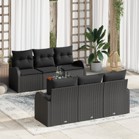 7 Piece Garden Sofa Set with Cushions Black Poly Rattan Acacia