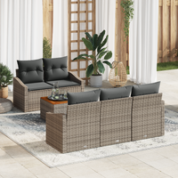 6 Piece Garden Sofa Set with Cushions Grey Poly Rattan Acacia
