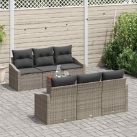 7 Piece Garden Sofa Set with Cushions Grey Poly Rattan Acacia