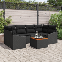 7 Piece Garden Sofa Set with Cushions Black Poly Rattan Acacia