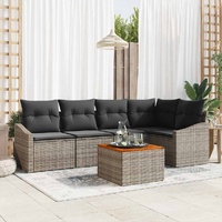 6 Piece Garden Sofa Set with Cushions Grey Poly Rattan Acacia