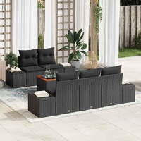 6 Piece Garden Sofa Set with Cushions Black Poly Rattan Acacia