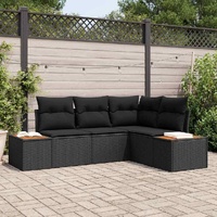 4 Piece Garden Sofa Set with Cushions Black Poly Rattan Acacia