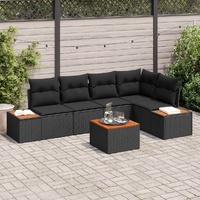 6 Piece Garden Sofa Set with Cushions Black Poly Rattan Acacia