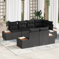 7 Piece Garden Sofa Set with Cushions Black Poly Rattan Acacia