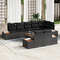 9 Piece Garden Sofa Set with Cushions - Black Poly Rattan and Acacia