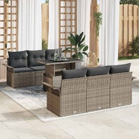 7 Piece Garden Sofa Set with Cushions Grey Poly Rattan