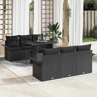7 Piece Garden Sofa Set with Cushions Black Poly Rattan