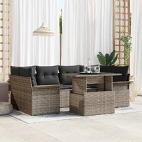 7 Piece Garden Sofa Set with Cushions Grey Poly Rattan