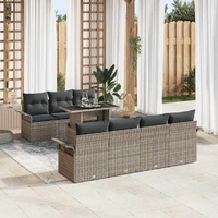 8 Piece Garden Sofa Set with Cushions Grey Poly Rattan