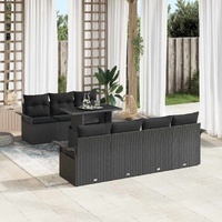 8 Piece Garden Sofa Set with Cushions Black Poly Rattan