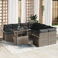 9 Piece Garden Sofa Set with Cushions Grey Poly Rattan