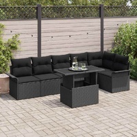 7 Piece Garden Sofa Set with Cushions Black Poly Rattan
