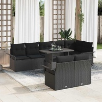 9 Piece Garden Sofa Set with Cushions Black Poly Rattan