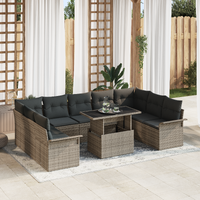 10 Piece Garden Sofa Set with Cushions Grey Poly Rattan