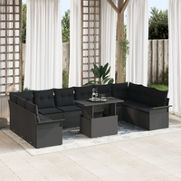 11 Piece Garden Sofa Set with Cushions Black Poly Rattan