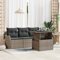 5 Piece Garden Sofa Set with Cushions Grey Poly Rattan