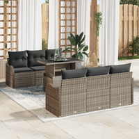 7 Piece Garden Sofa Set with Cushions Grey Poly Rattan