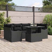 7 Piece Garden Sofa Set with Cushions Black Poly Rattan
