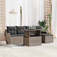 Outdoor Seating Set with Cushion 6 pcs Grey Poly rattan