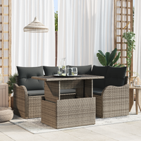 5 Piece Garden Sofa Set with Cushions Grey Poly Rattan