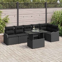 7 Piece Garden Sofa Set with Cushions Black Poly Rattan