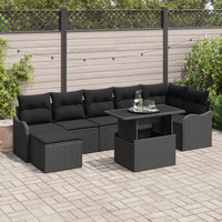 8 Piece Garden Sofa Set with Cushions Black Poly Rattan