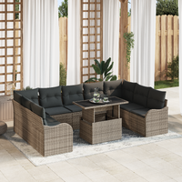 10 Piece Garden Sofa Set with Cushions Grey Poly Rattan