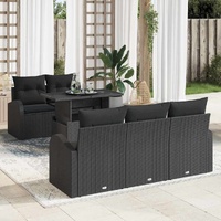 6 Piece Garden Sofa Set with Cushions Black Poly Rattan