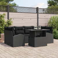 7 Piece Garden Sofa Set with Cushions Black Poly Rattan