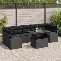 8 Piece Garden Sofa Set with Cushions Black Poly Rattan