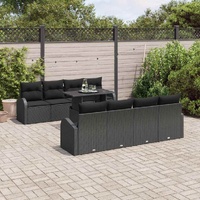 9 Piece Garden Sofa Set with Cushions Black Poly Rattan