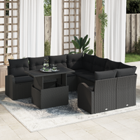 9 Piece Garden Sofa Set with Cushions Black Poly Rattan
