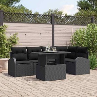 6 Piece Garden Sofa Set with Cushions Dark Grey Poly Rattan