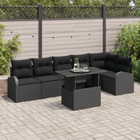 7 Piece Garden Sofa Set with Cushions Black Poly Rattan