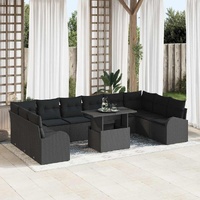 11 Piece Garden Sofa Set with Cushions Black Poly Rattan