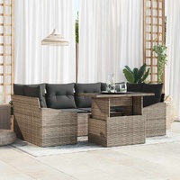 7 Piece Garden Sofa Set with Cushions Grey Poly Rattan
