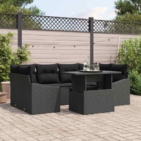 7 Piece Garden Sofa Set with Cushions Black Poly Rattan