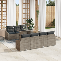 8 Piece Garden Sofa Set with Cushions Grey Poly Rattan