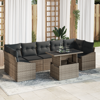 8 Piece Garden Sofa Set with Cushions Grey Poly Rattan
