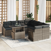 9 Piece Garden Sofa Set with Cushions Grey Poly Rattan