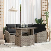 5 Piece Garden Sofa Set with Cushions Grey Poly Rattan