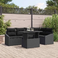 6 Piece Garden Sofa Set with Cushions Black Poly Rattan