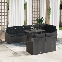 9 Piece Garden Sofa Set with Cushions Black Poly Rattan