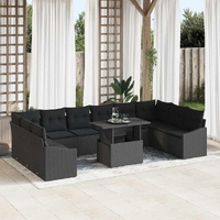 11 Piece Garden Sofa Set with Cushions Black Poly Rattan