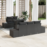 6 Piece Garden Sofa Set with Cushions Black Poly Rattan