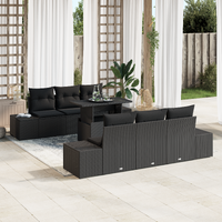 7 Piece Garden Sofa Set with Cushions Black Poly Rattan